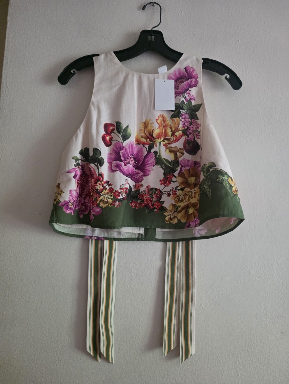 H&M Tie-strap Floral Cropped Top Green_floral Bnwt - Picture 7 of 10
